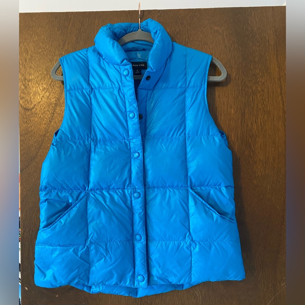 Lands End Goose Down Vibrant Blue Puffer Vest size Small